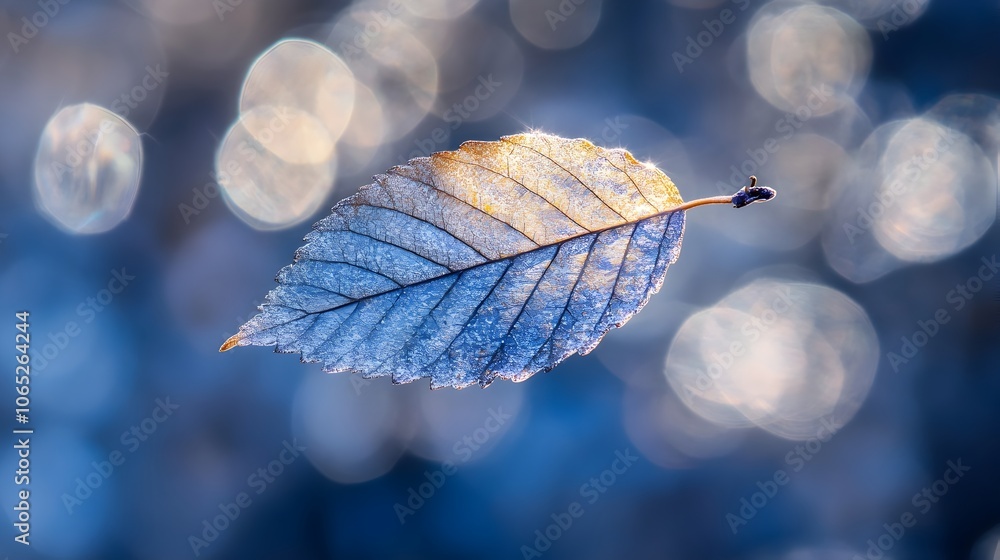 Poster ethereal macro shot of delicate leaf with sunlit edges and soft blurred background