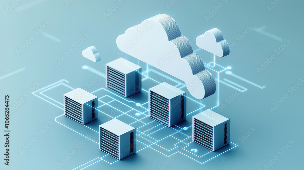 Aufkleber digital representation of cloud computing with servers and network connections, illustrating modern 