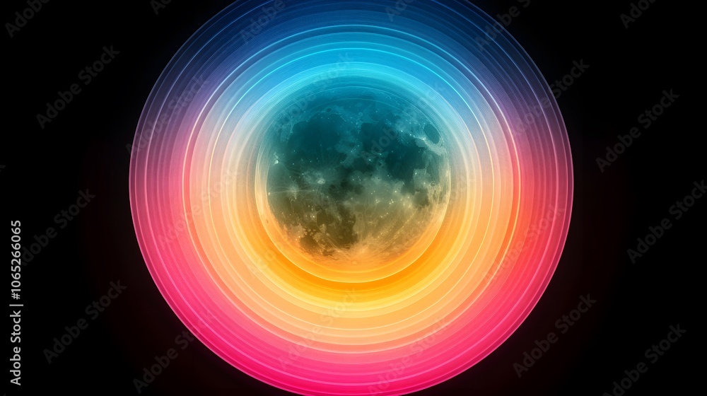 Aufkleber abstract colorful moon with circular rainbow pattern