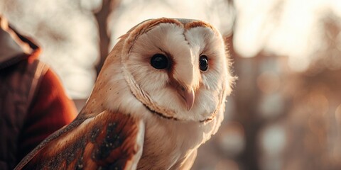 Naklejka premium Barn Owl Perched in Golden Light