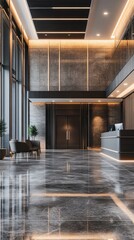 Obraz premium This polished business center features a modern entrance designed for networking and collaboration