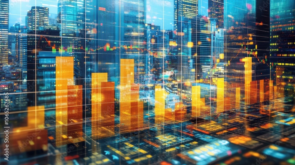 Poster modern cityscape with data visualization elements
