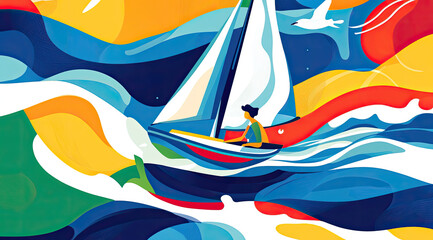 Focused Sailor Navigating a Ship with Skill and Care