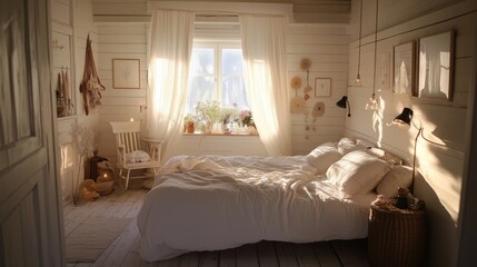 A white-painted bedroom. The bedroom has a tidy, contemporary appearance and is well-lit.