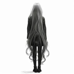 Naklejka premium Woman with extremely long hair is standing with her back to us, creating a sense of mystery and intrigue
