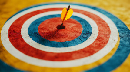 Target on the ground. Dart on target. Dart and arrow. Darts on a target dat board, bullseye