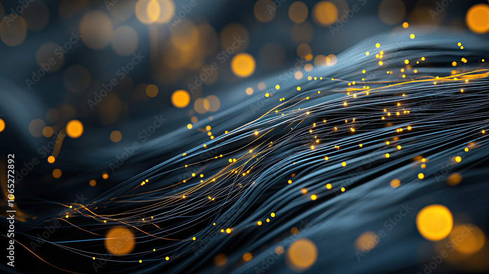 Poster dynamic abstract background with flowing lines and glowing particles, creating sense of movement and