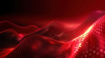 A mesmerizing abstract wave pattern of glowing red particles, representing technology and digital innovation