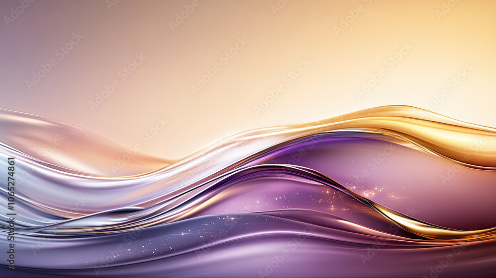 Poster captivating purple and gold flowing waves create mesmerizing abstract background. smooth curves and 