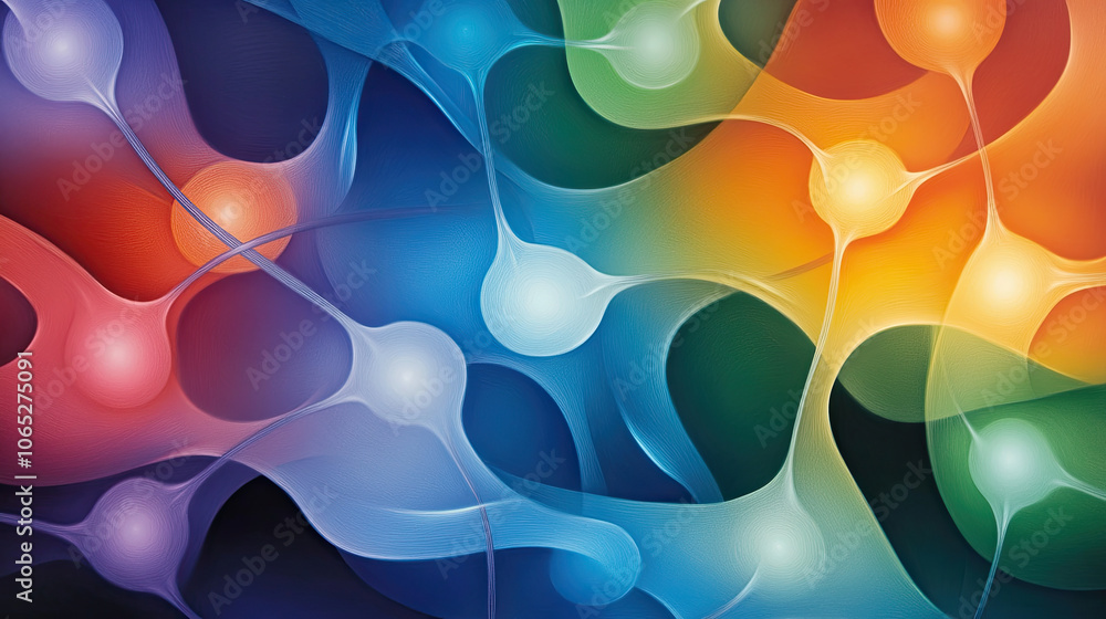 Poster vibrant abstract illustration featuring colorful interconnected shapes and lines, creating dynamic v