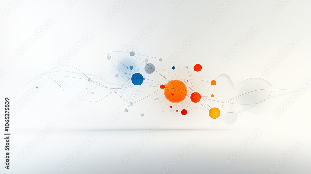 Poster geometric design featuring colorful circles and lines, representing data visualization and optimizat