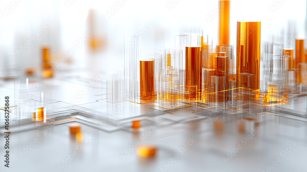 Poster geometric design of portfolio optimization algorithm with orange and transparent elements, showcasin
