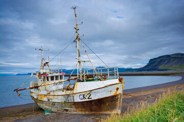 Abandoned shipwreck Sæljós GK 2 in Rif, Iceland