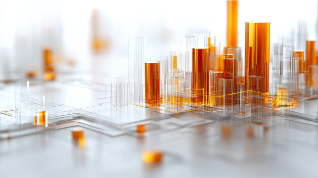 Geometric design of portfolio optimization algorithm with orange and transparent elements, showcasing modern and abstract financial concept