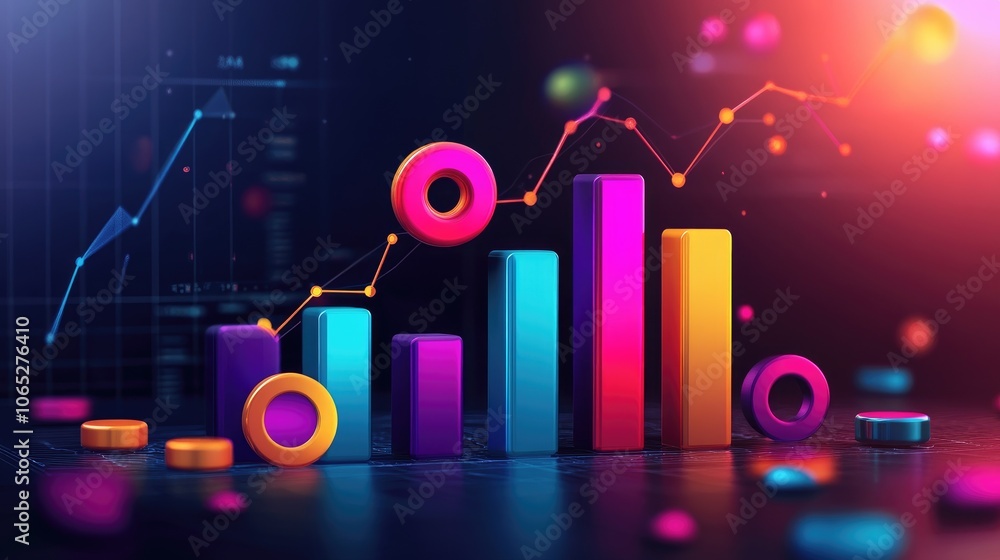 Poster colorful 3d graph with data visualization elements