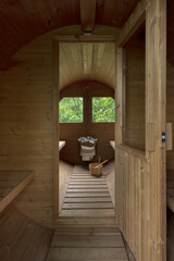 Interior of finnish sauna in forest