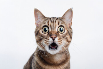 Obraz premium Shocked & Surprised Cat, Isolated on White Background with Funny & Excited Expression