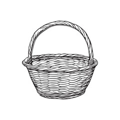 Obraz premium hand drawn empty wicker basket isolated vector illustration on white background