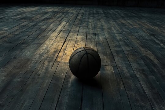 Basketball sphere positioned on timber surface in sports venue
