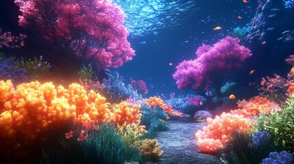 Fototapeta premium Underwater Fantasy Landscape with Coral Reef and Colorful Trees