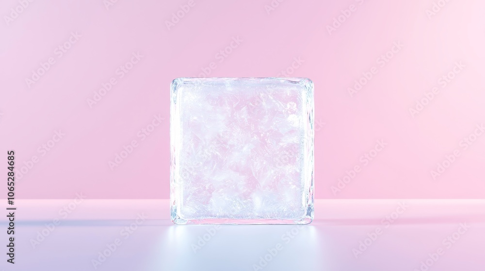 Poster Create stunning visuals with a single ice cube against a soft pink background for unique art projects