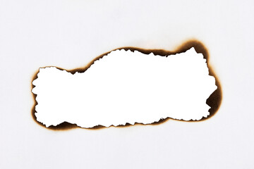 Burned hole on a white paper with clipping path.