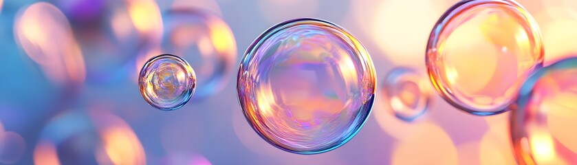 Closeup of Iridescent Soap Bubbles Against a Blurred Background