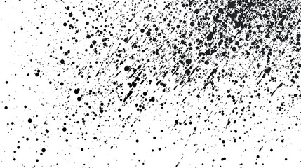 Obraz premium Black paint drops scatter across a white surface, forming a lively abstract design that exhibits movement and creativity in artistic expression