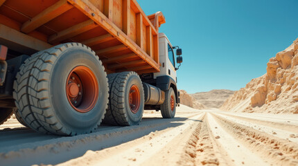 Obraz premium Close-Up View of Dump Truck in Sunny Quarry Road