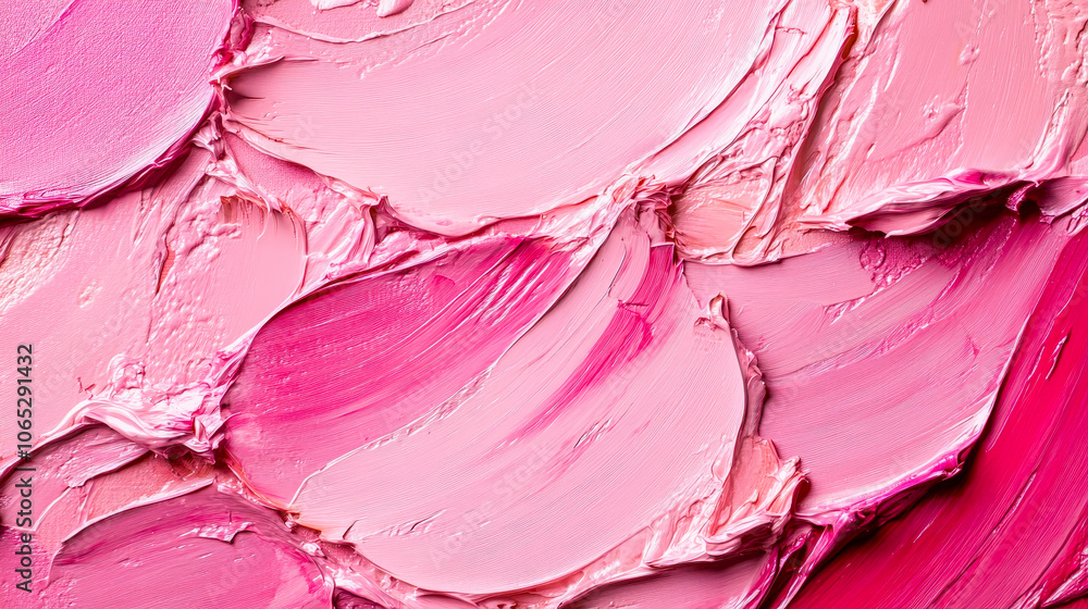 Aufkleber Thick layers of pink paint create an abstract composition with smooth curves and blended hues, showcasing artistic expression and texture in soft lighting