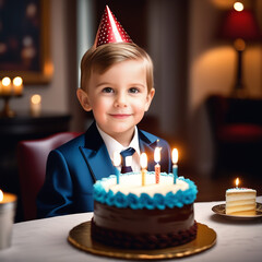 A very handsome and elegant little boy celebrates his birthday