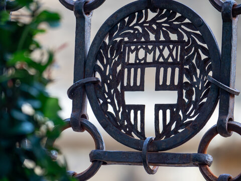 Detail of the fence of Dante Alighieri tomb courtyard, Ravenna, Italy
