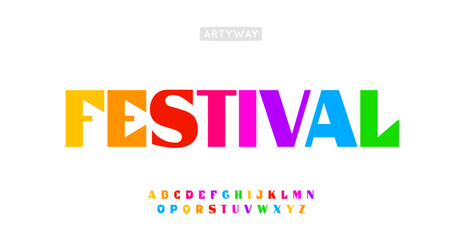 Colorful carnival alphabet, trendy edgy serif letters, playful bold geometric font for youthful branding, cheerful festive party font, joyful typography, modern identity design. Vector typeset