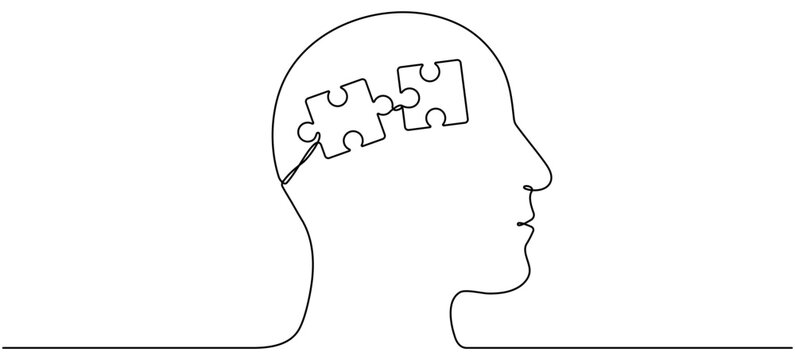recommend clip art: Human head with puzzle inside continuous line drawn. Mental order concept. Vector illustration isolated on white.