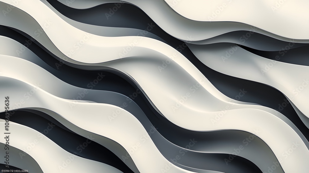Poster fluid, undulating curves in shades of grey and white create a mesmerizing abstract landscape. a subt