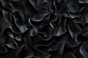 Fototapeta premium Abstract black fabric texture with flowing, wavy patterns.