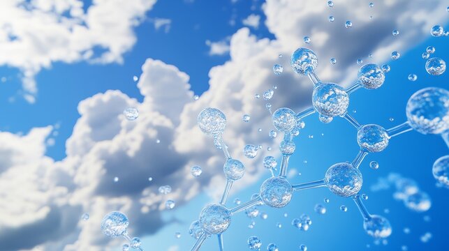 Explore the fascinating world of water molecules in a clear blue sky with floating clouds