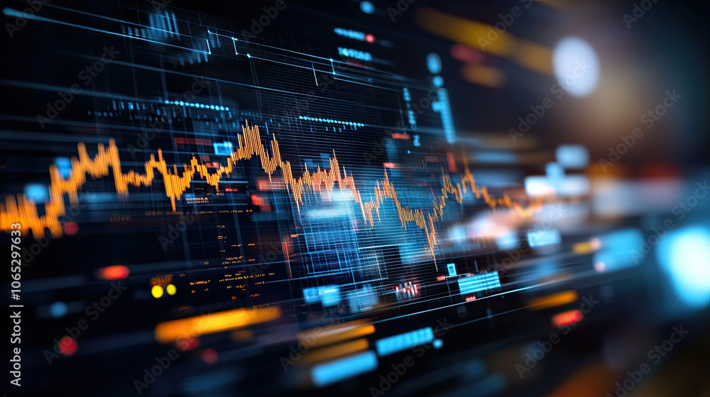 Poster dynamic infographic of portfolio optimization with data visualization, showcasing financial trends a