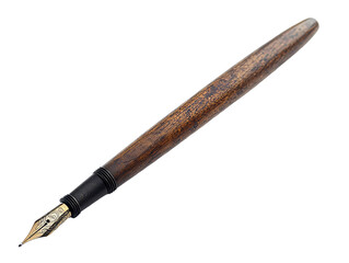 Elegant wooden fountain pen with a gold nib on a white background, transparent