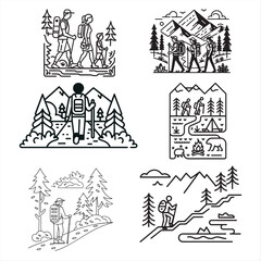 Obraz premium Hand drawn Mountains and Clouds isolated on transparent background. Vector illustration.