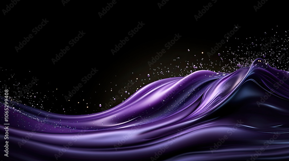 Poster vibrant purple splash of flowing liquid with sparkling droplets creates dynamic visual. smooth textu