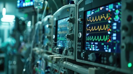 A monitor displays a person's heart rate and other vital signs