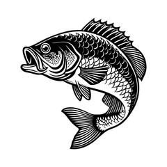 Fototapeta premium Bass fish silhouette vector art icon isolated on white background