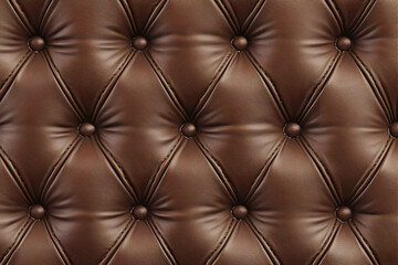 Fototapeta premium Close-up of a tufted brown leather surface with buttons.