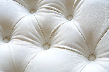Close-up of a tufted white leather surface, showcasing its texture and design.