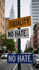 Obraz premium Image showcases anti-racism message through creative street sign design