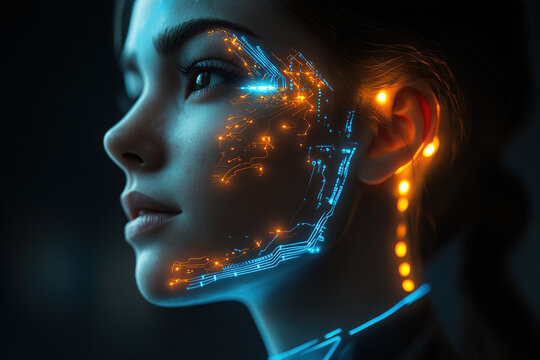 Sci-Fi Cyborg with Intricate Neon Circuitry and Digital Eyes