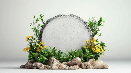 Stone Background with Flowers and Greenery Display