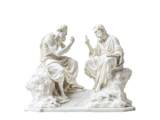 Philosophers debating on a cliff, cut out transparent