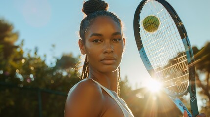 A woman is holding a tennis racket and a tennis ball
